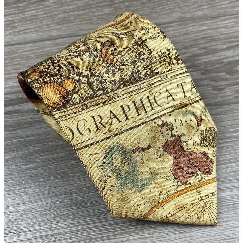 Alynn Neckwear Men's Vintage "Old World Exploration" Map‎ Design Tie Multicolor